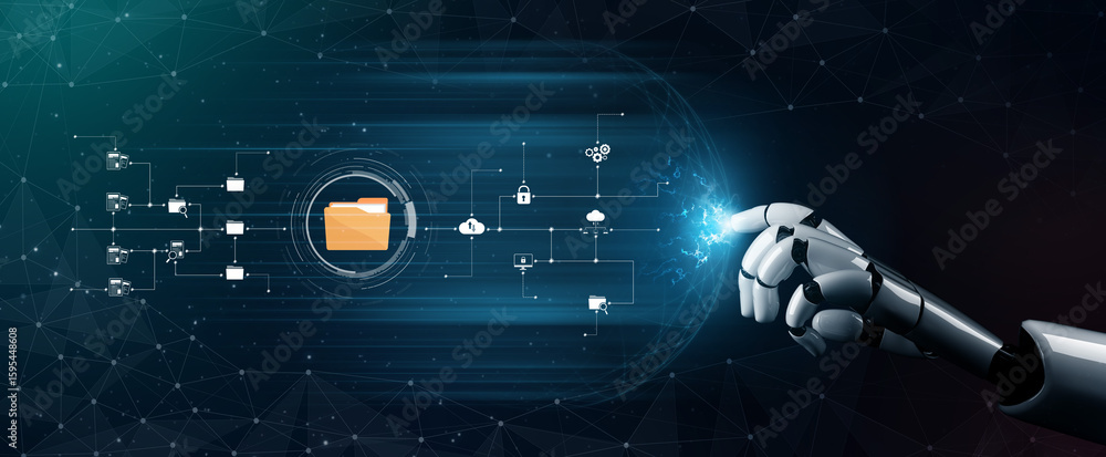 Poster ai artificial intelligence assists digital folder management with smart sorting, cloud structure ana