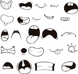 The image displays a collection of various cartoon mouth expressions and shapes