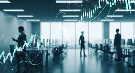 Financial Growth in Modern Office: Stock Market Analysis and Business Strategy, Investment Data, and Team Collaboration for Success (143 Chars)