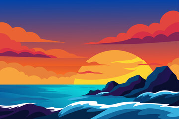 Ocean Waves Crashing On Rocks Under A Colorful Sunset