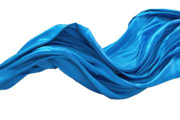 Flowing blue silk fabric studio digital art soft textures. Isolated on transparent background, png.