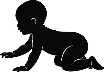 Silhouette of crawling baby, infant movement, child development stages, baby growth milestones, early childhood posture, vector illustration, parenting concept