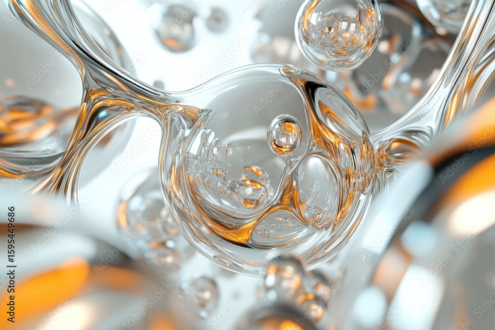 Poster complex abstract tech background featuring seamless interconnected spheres and bubbles, complex abst