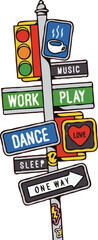 Sleep Work Play Dance Music Coffee Love Street Signs Smiley Face Heart Star Art Print by SEASONOFVIC