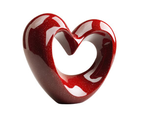 Heart-shaped red sculpture close-up of contemporary art installation. Isolated on transparent background, png.