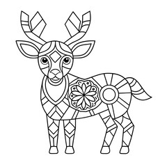 Geometric Deer Filled with Tribal and Mandala Patterns Coloring Page