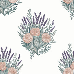 Seamless Boho Floral Pattern &ndash; Hand Drawn Botanical Flowers in Soft Pastel Colors.
