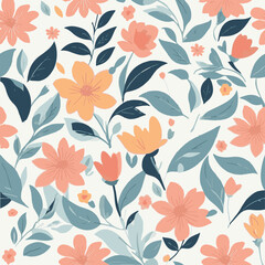 Seamless Boho Floral Pattern &ndash; Hand Drawn Botanical Flowers in Soft Pastel Colors.