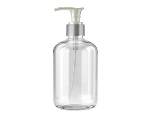 Action-packed clear soap pump bottle home product image studio macro. Isolated on transparent background, png.