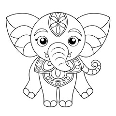 Obraz premium Mandala Style Elephant with Ears and Trunk Filled with Mandala Designs Coloring Page