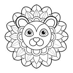 Mandala Style Lion’s Face with Mandala Radiating Mane Coloring Page