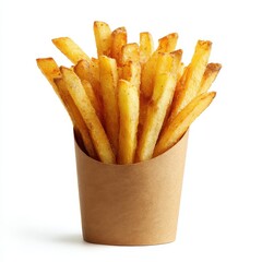 A paper cup filled with french fries