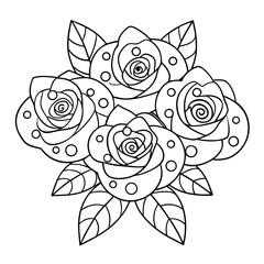 Detailed Bouquet of Roses with Each Petal and Leaf Coloring Page