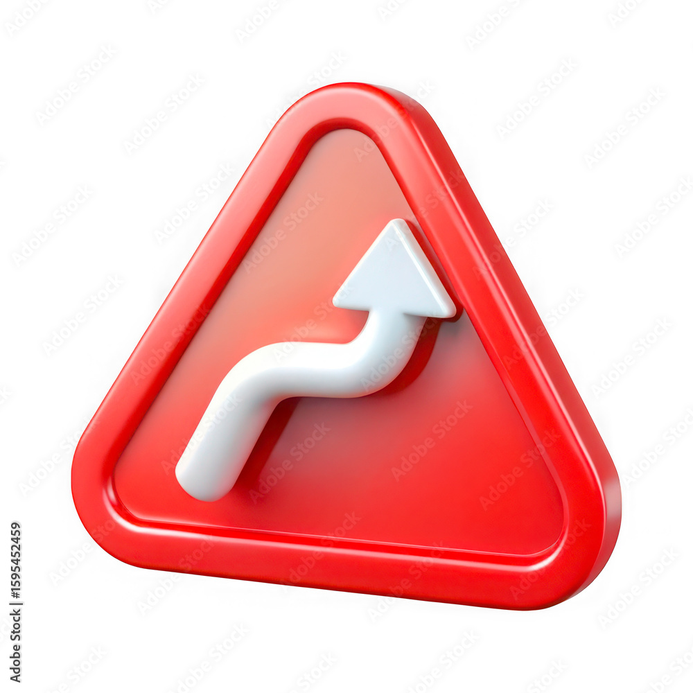 Poster red warning sign with double curve arrow isolated on transparent background