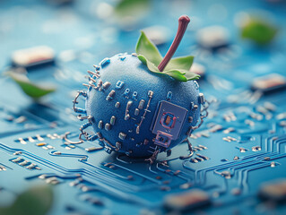Futuristic Concept of a Technological Fruit With Embedded Electronics and Nature