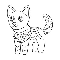 Fototapeta premium Draw a Stylized Dog with a Patterned Collar and Fluffy Fur Coloring Page