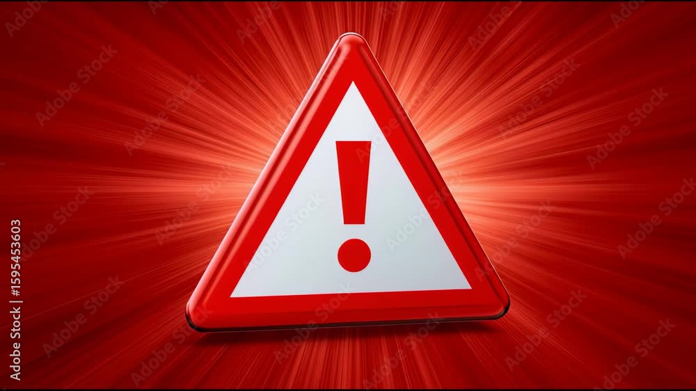 Aufkleber warning sign with exclamation mark in red and white triangle symbol on radiant red background alert 