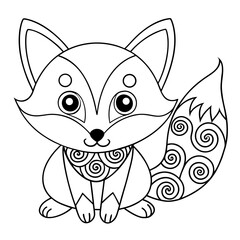 Obraz premium Draw a Stylized Fox with a Patterned Face and Detailed Fur Coloring Page