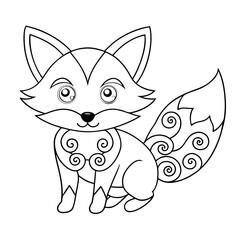 Obraz premium Draw a Stylized Fox with Perked Ears and Decorative Fur Coloring Page