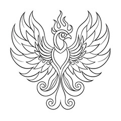 Draw a Stylized Phoenix Rising from Flames with Wing Details Coloring Page