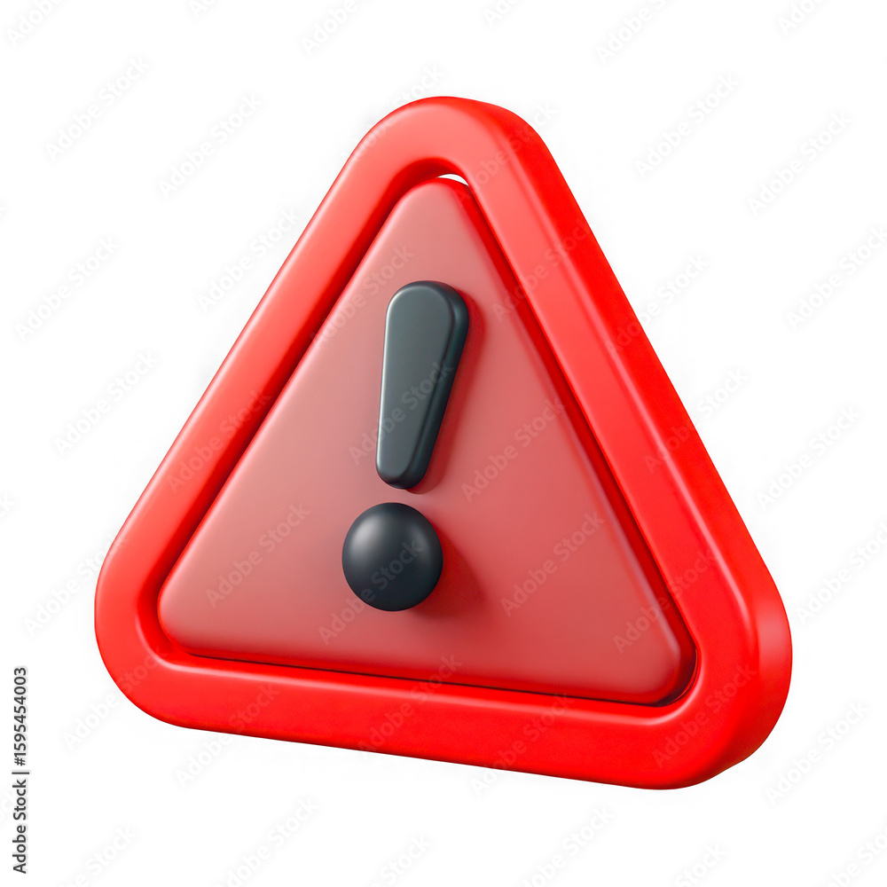 Poster red warning triangle with exclamation mark isolated on transparent background