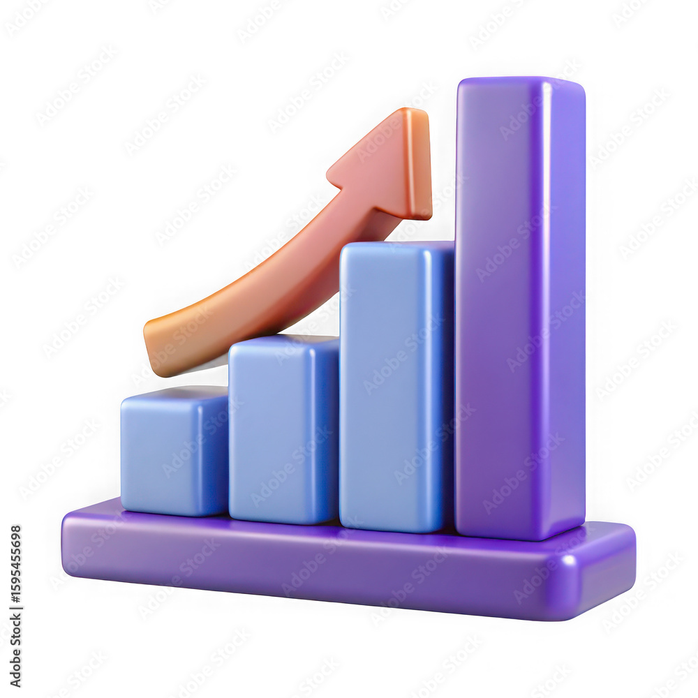 Poster 3d bar chart with upward arrow isolated on transparent background