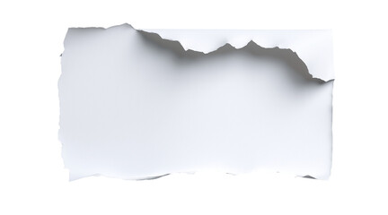 Torn blank paper sheet with a rolled edge, isolated on a transparent background in PNG format.