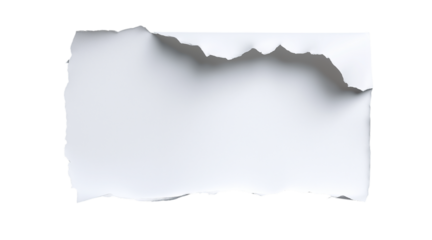 Torn blank paper sheet with a rolled edge, isolated on a transparent background in PNG format.
