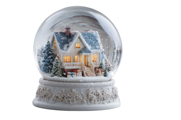 Winter wonderland snow globe decor cozy home scene festive vibe. Isolated on transparent background, png.