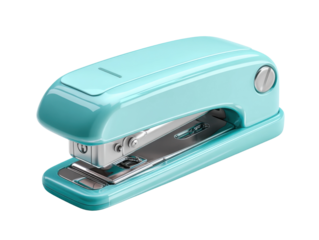 Office stapler action office desk product photography indoor close-up. Isolated on transparent background, png.