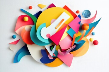 Colorful abstract shapes create dynamic interplay on a white background featuring vibrant forms and playful elements, Colorful abstract shapes on white background