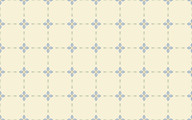 Checkered grid seamless pattern. Simple Floral folk background in slavic style for wallpaper, textiles, and home decor applications