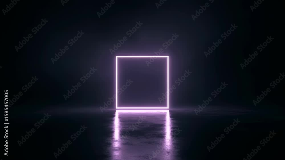 Poster glowing neon square transforming from vibrant pink to soft violet with reflective surface effect foo