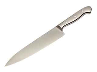 Slicing culinary delights with a chef knife in a kitchen setting. Isolated on transparent background, png.
