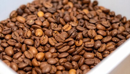 Fototapeta premium Close-up macro view of roasted coffee beans filling the frame with rich brown texture and detail