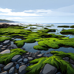 Mossy Rocks by the Seashore