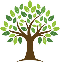 Stylized green tree with many leaves isolated on white background