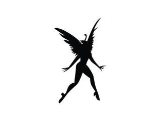 Black silhouette of a fairy with large wings fantasy