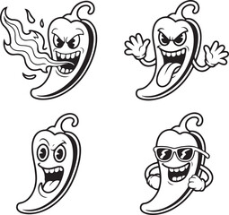 Cartoon Chili Pepper Characters Set - Funny Spicy Mascot Illustrations