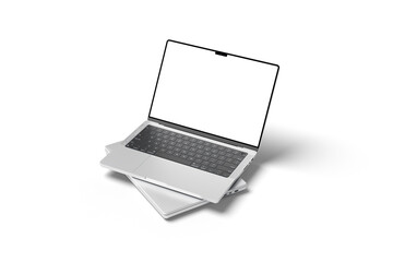clean and realistic laptop device pro with 14 inch lcd screen display realistic mockup isolated 3d...