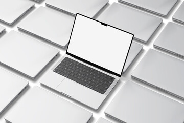 clean and realistic laptop device pro with 14 inch lcd screen display realistic mockup isolated 3d rendering in perspective view