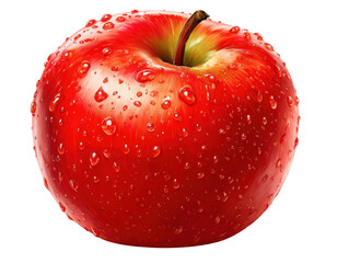 Fresh red apple with water drops nature food photography close-up. Isolated on transparent background, png.
