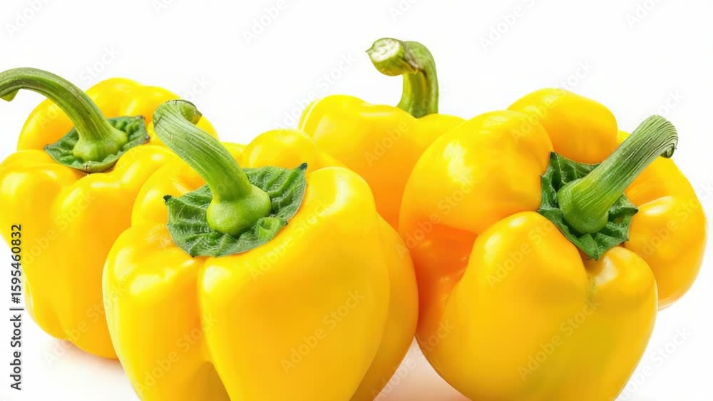 Poster a cluster of bright yellow peppers arranged in a row, perfect for adding warmth and color to your cu