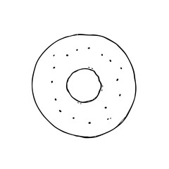 Simple line sketch of a bagel with holes and dots on the surface  