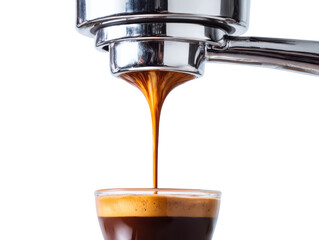 Brewing espresso shot coffee shop beverage indoor close-up craft. Isolated on transparent background, png.