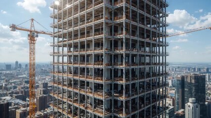 Skyscraper Construction: Urban Development Timelapse, Steel Frame Rising