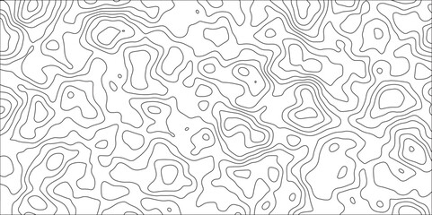 Topographic Map with Rich Topography and Complex Topological Features. Black and white topographic wavy stylized map dotted line contour topography terrain path. Abstract seamless paper cut world map