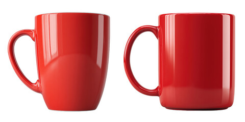 Set of red coffee mug minimal ceramic style isolated on a transparent background
