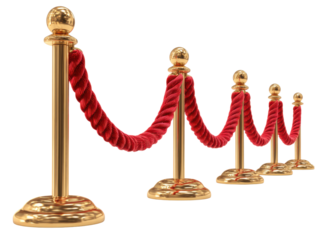 Red velvet rope barrier event setup venue 3d rendered view. Isolated on transparent background, png.