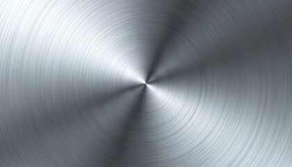Brushed metal texture with radial spin pattern. Silver, polished, industrial surface with shiny metallic look. Clean, modern, technical design. Realistic chrome, aluminium, steel material for